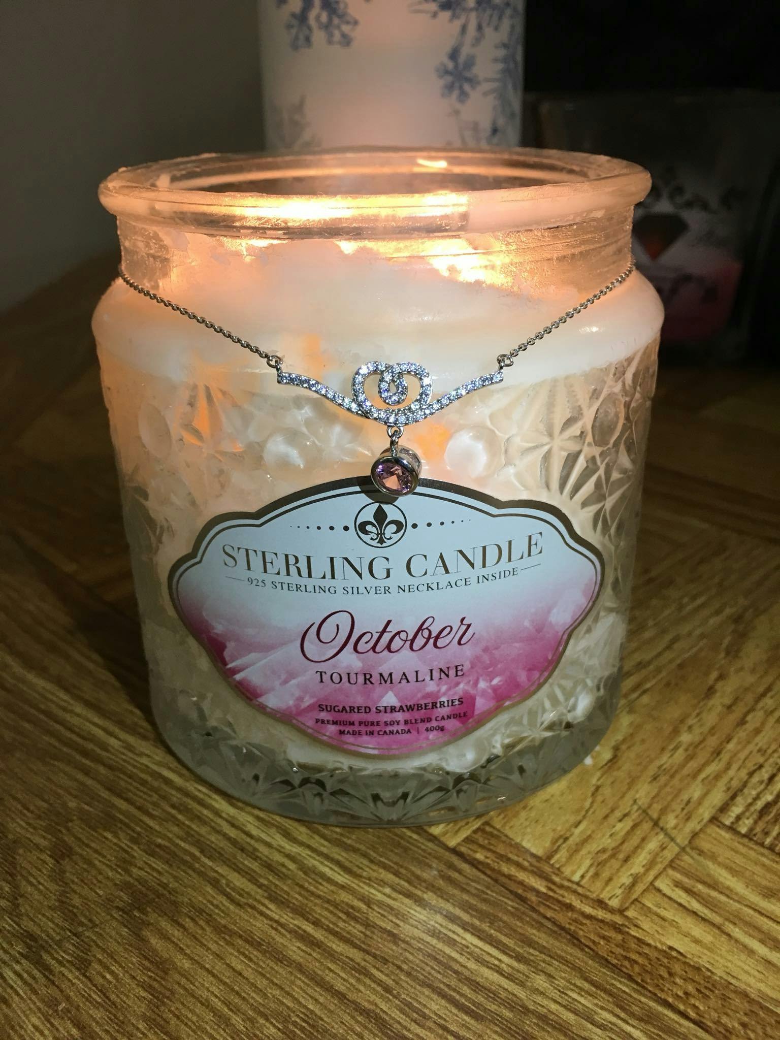 October Birthstone Necklace Candle Sterling Candle